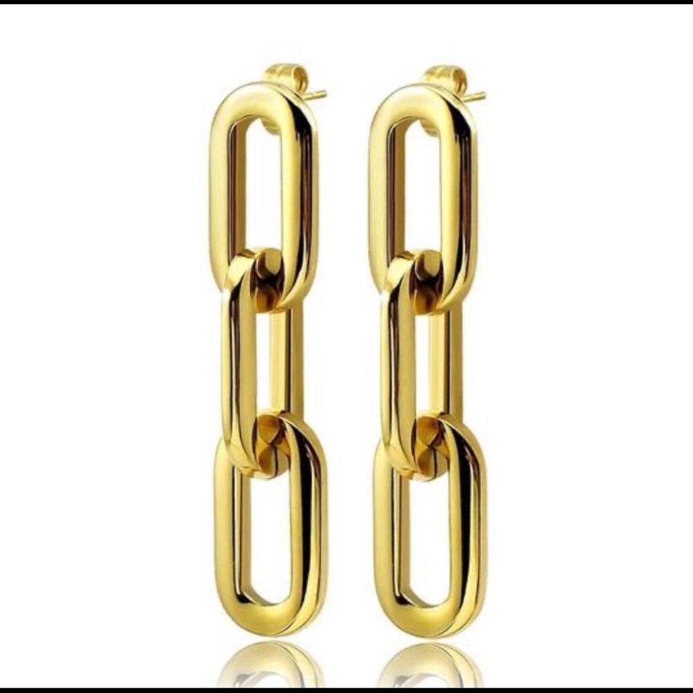 Gold 316L Stainless Steel Long Earrings - Picture 1 of 6